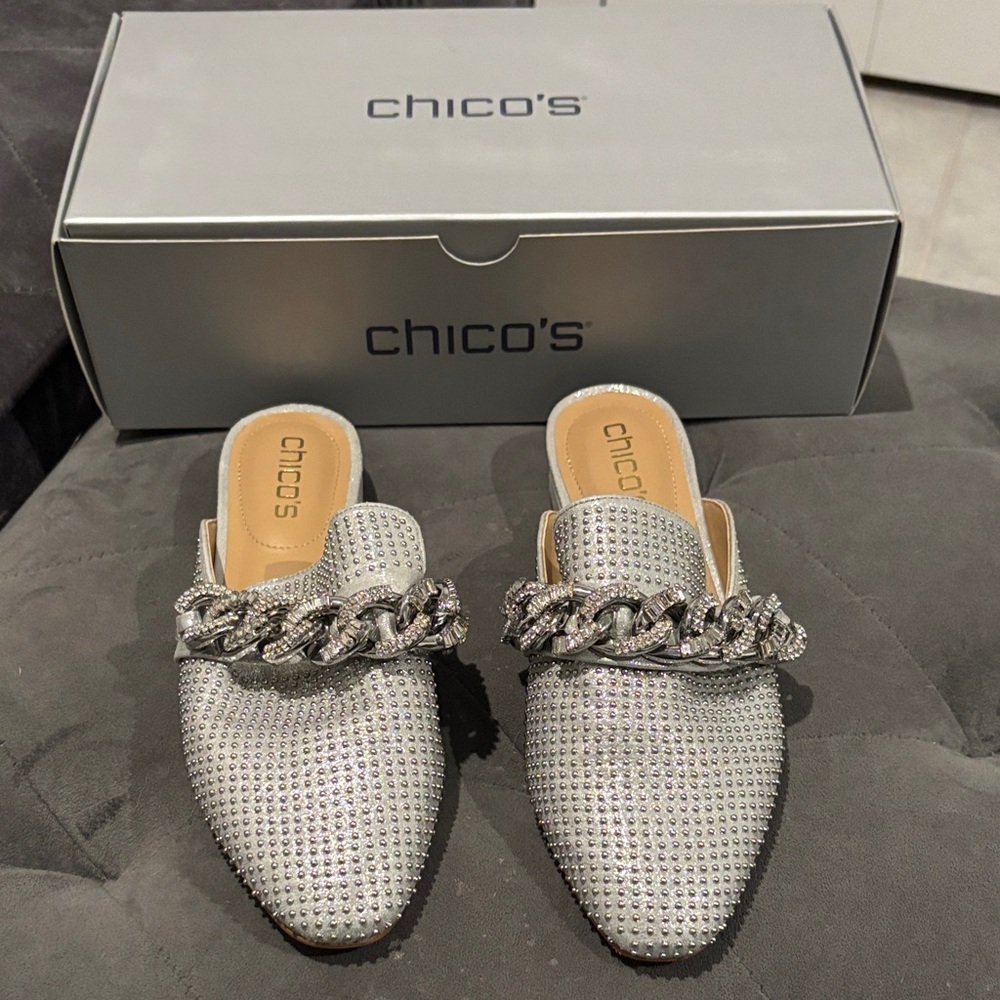 Chico's Sparkling Silver Chain Mules